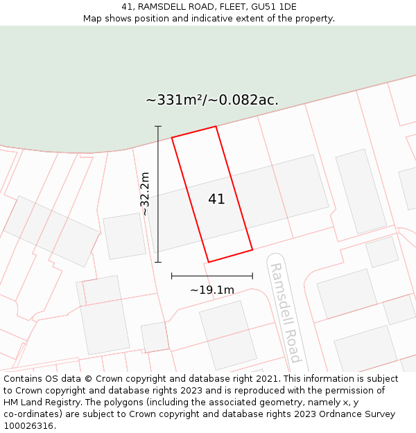 41, RAMSDELL ROAD, FLEET, GU51 1DE: Plot and title map