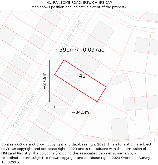 41, RANSOME ROAD, IPSWICH, IP3 9AP: Plot and title map