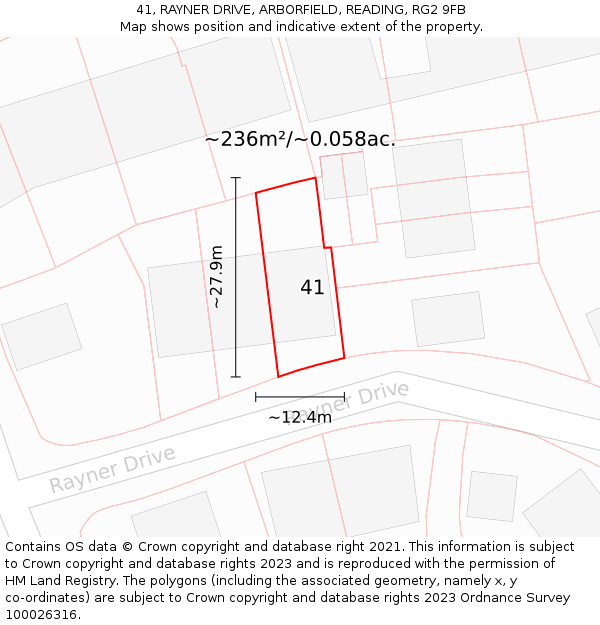 41, RAYNER DRIVE, ARBORFIELD, READING, RG2 9FB: Plot and title map