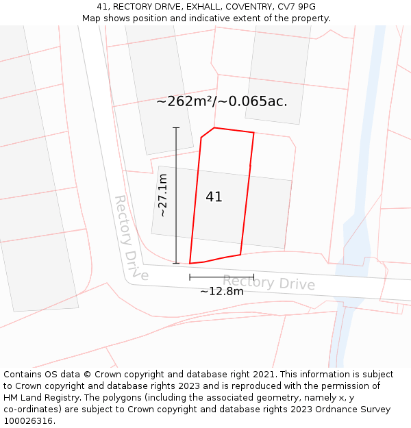41, RECTORY DRIVE, EXHALL, COVENTRY, CV7 9PG: Plot and title map