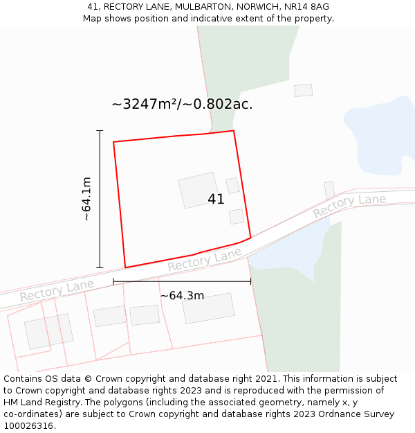 41, RECTORY LANE, MULBARTON, NORWICH, NR14 8AG: Plot and title map