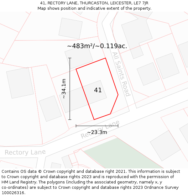 41, RECTORY LANE, THURCASTON, LEICESTER, LE7 7JR: Plot and title map