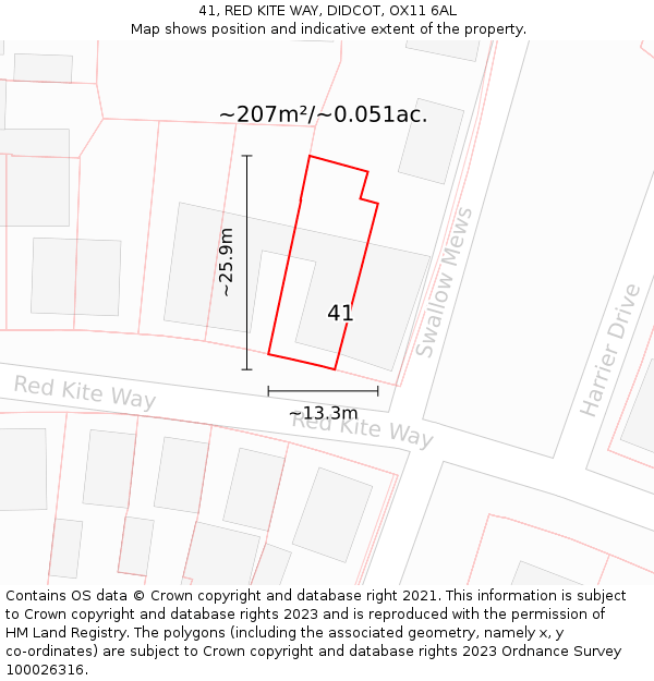 41, RED KITE WAY, DIDCOT, OX11 6AL: Plot and title map