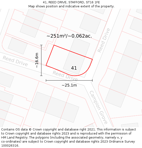 41, REED DRIVE, STAFFORD, ST16 1FE: Plot and title map