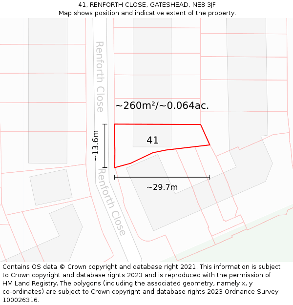 41, RENFORTH CLOSE, GATESHEAD, NE8 3JF: Plot and title map