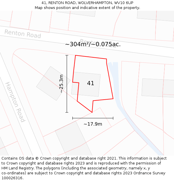 41, RENTON ROAD, WOLVERHAMPTON, WV10 6UP: Plot and title map