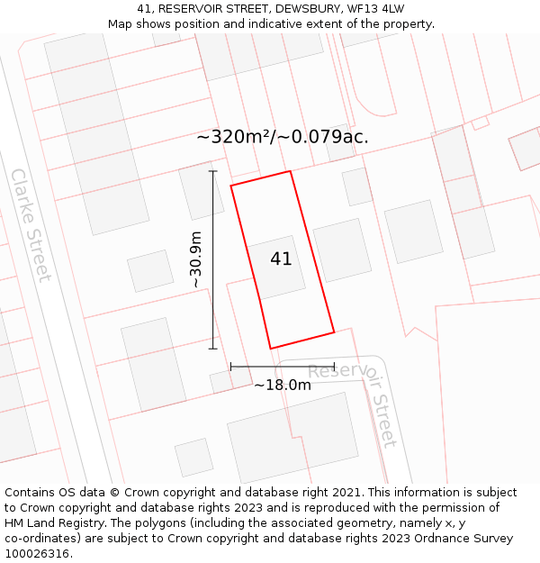 41, RESERVOIR STREET, DEWSBURY, WF13 4LW: Plot and title map