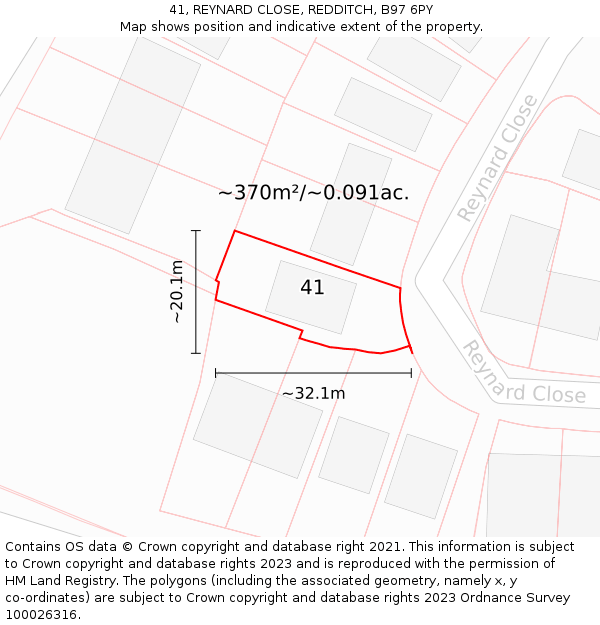 41, REYNARD CLOSE, REDDITCH, B97 6PY: Plot and title map