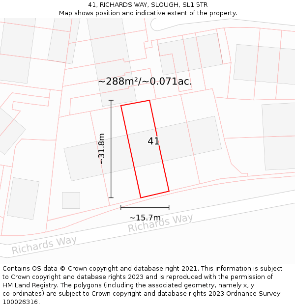 41, RICHARDS WAY, SLOUGH, SL1 5TR: Plot and title map