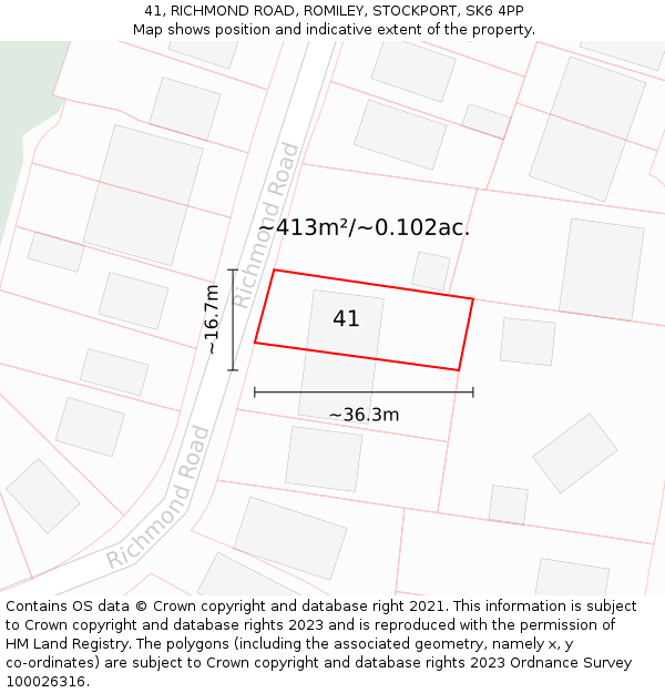 41, RICHMOND ROAD, ROMILEY, STOCKPORT, SK6 4PP: Plot and title map