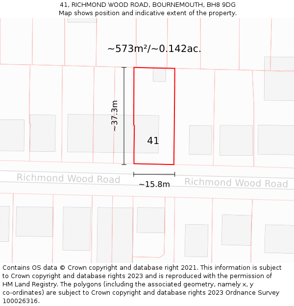 41, RICHMOND WOOD ROAD, BOURNEMOUTH, BH8 9DG: Plot and title map