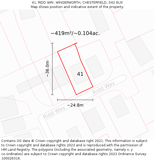 41, RIDD WAY, WINGERWORTH, CHESTERFIELD, S42 6UX: Plot and title map