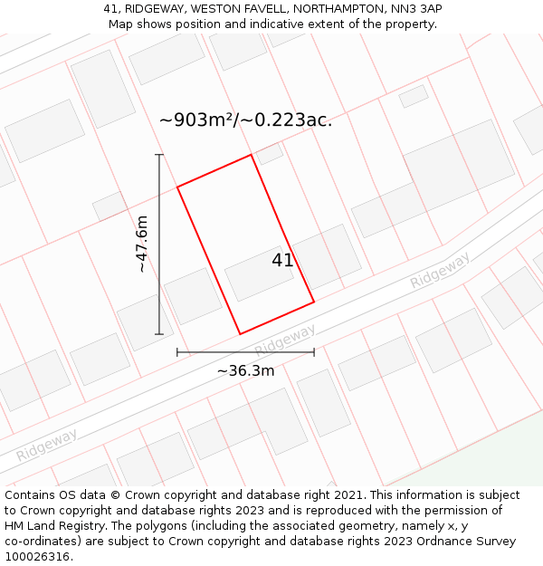 41, RIDGEWAY, WESTON FAVELL, NORTHAMPTON, NN3 3AP: Plot and title map