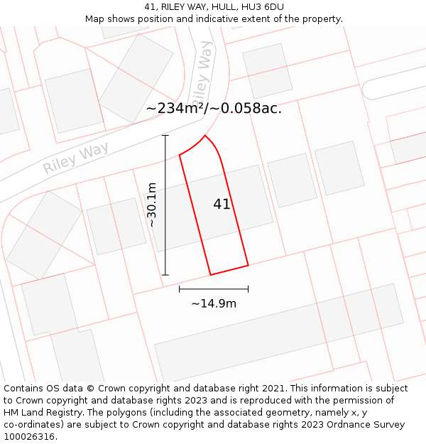 41, RILEY WAY, HULL, HU3 6DU: Plot and title map