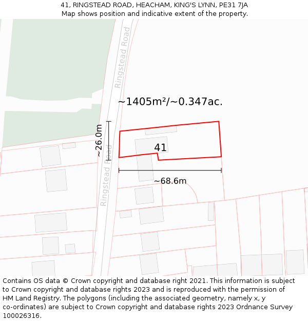 41, RINGSTEAD ROAD, HEACHAM, KING'S LYNN, PE31 7JA: Plot and title map