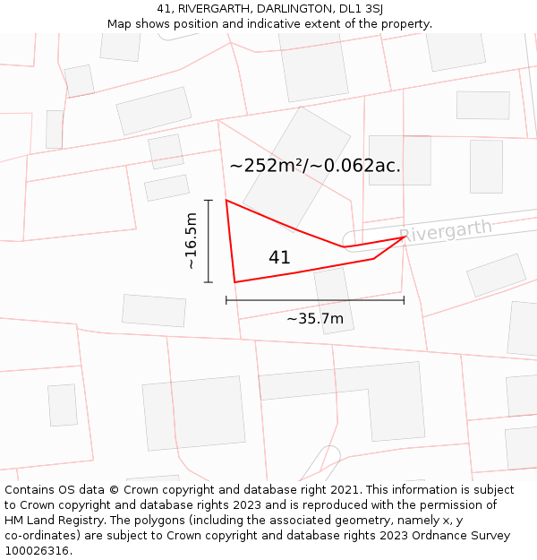 41, RIVERGARTH, DARLINGTON, DL1 3SJ: Plot and title map