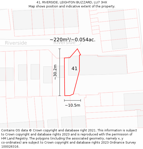 41, RIVERSIDE, LEIGHTON BUZZARD, LU7 3HX: Plot and title map