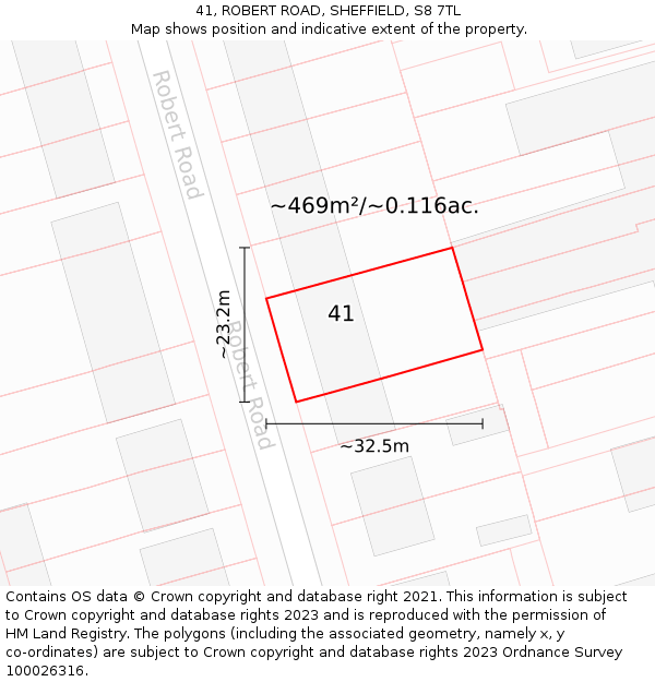 41, ROBERT ROAD, SHEFFIELD, S8 7TL: Plot and title map