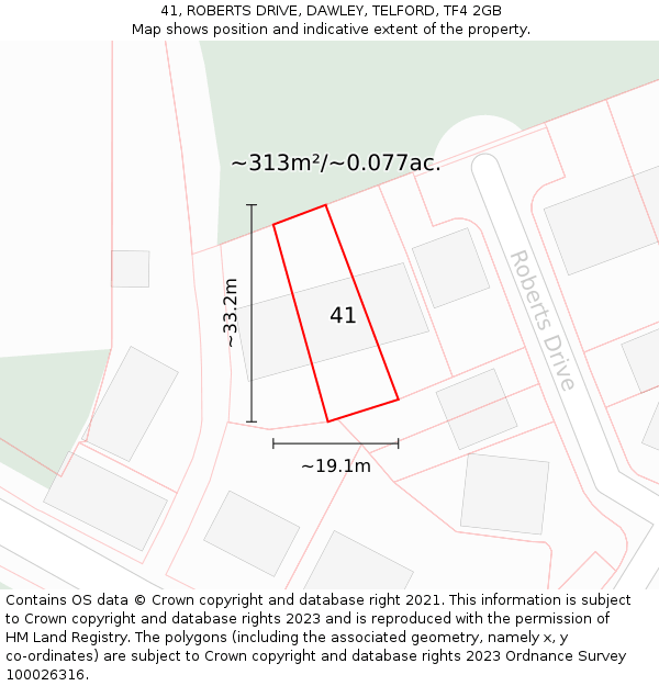 41, ROBERTS DRIVE, DAWLEY, TELFORD, TF4 2GB: Plot and title map
