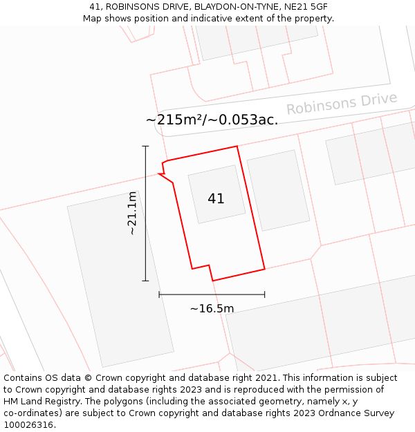 41, ROBINSONS DRIVE, BLAYDON-ON-TYNE, NE21 5GF: Plot and title map