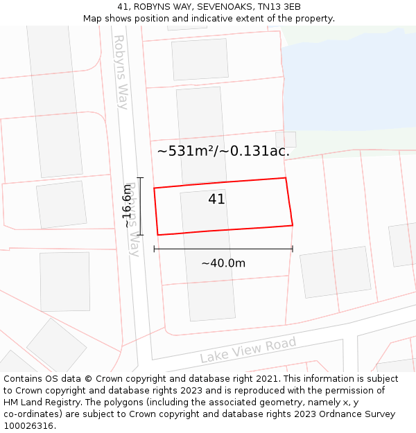 41, ROBYNS WAY, SEVENOAKS, TN13 3EB: Plot and title map