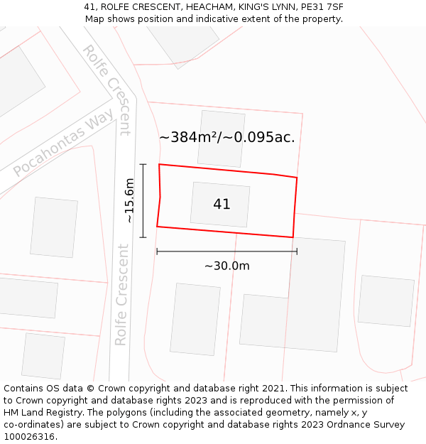41, ROLFE CRESCENT, HEACHAM, KING'S LYNN, PE31 7SF: Plot and title map