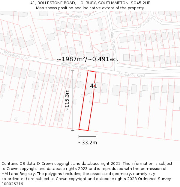 41, ROLLESTONE ROAD, HOLBURY, SOUTHAMPTON, SO45 2HB: Plot and title map