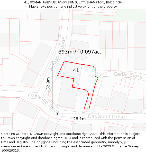 41, ROMAN AVENUE, ANGMERING, LITTLEHAMPTON, BN16 4GH: Plot and title map
