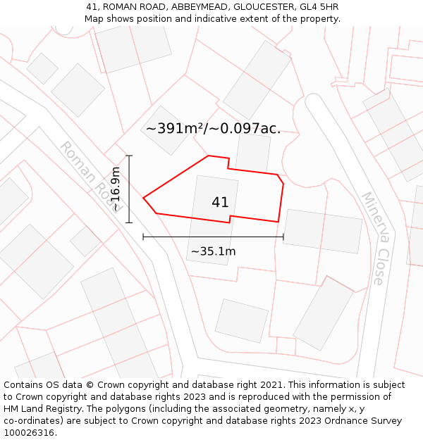 41, ROMAN ROAD, ABBEYMEAD, GLOUCESTER, GL4 5HR: Plot and title map