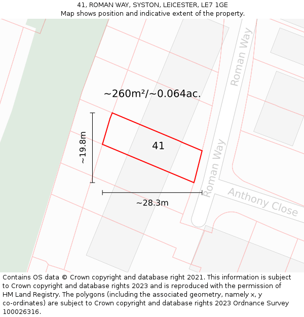 41, ROMAN WAY, SYSTON, LEICESTER, LE7 1GE: Plot and title map