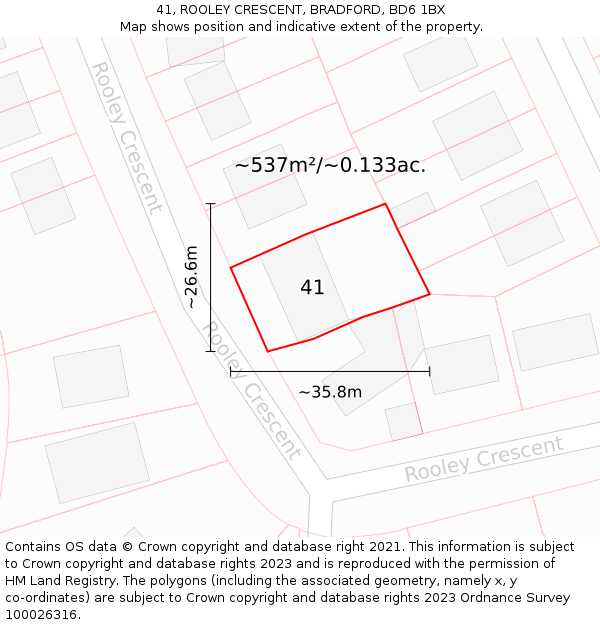 41, ROOLEY CRESCENT, BRADFORD, BD6 1BX: Plot and title map