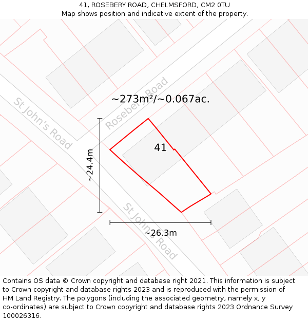 41, ROSEBERY ROAD, CHELMSFORD, CM2 0TU: Plot and title map