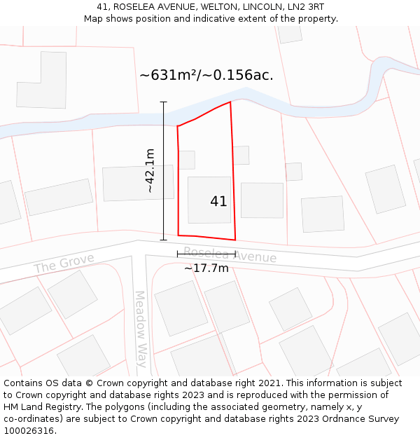 41, ROSELEA AVENUE, WELTON, LINCOLN, LN2 3RT: Plot and title map