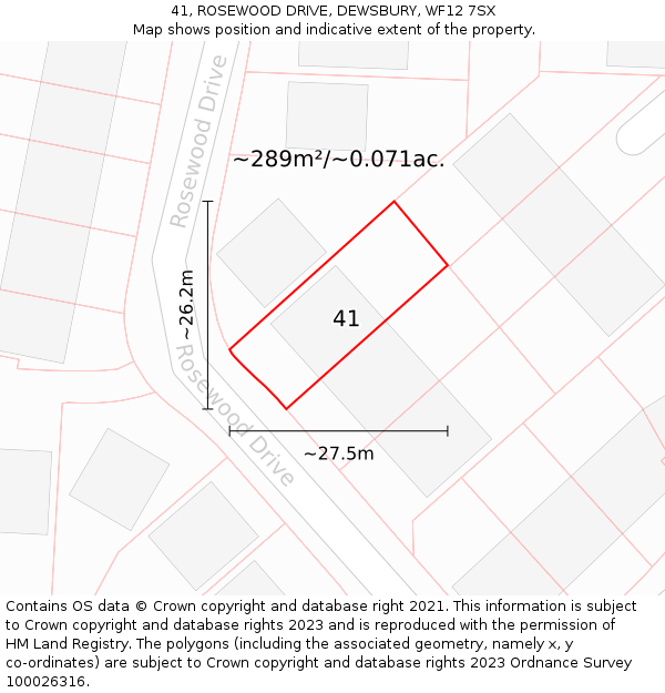 41, ROSEWOOD DRIVE, DEWSBURY, WF12 7SX: Plot and title map