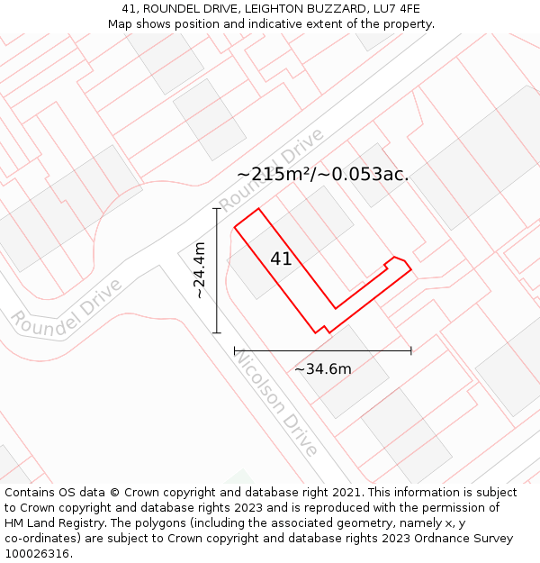 41, ROUNDEL DRIVE, LEIGHTON BUZZARD, LU7 4FE: Plot and title map