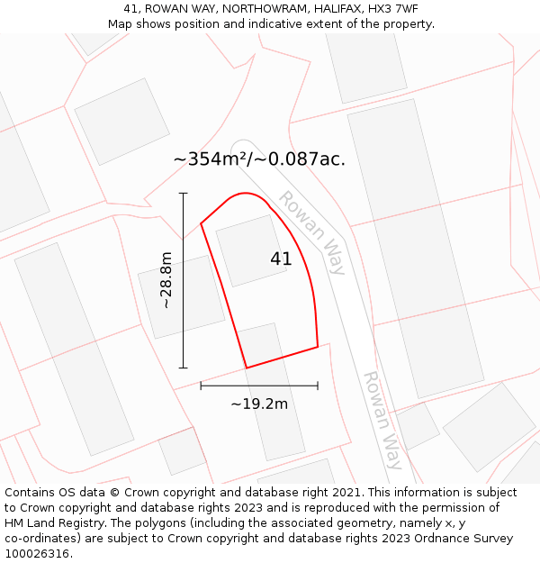 41, ROWAN WAY, NORTHOWRAM, HALIFAX, HX3 7WF: Plot and title map