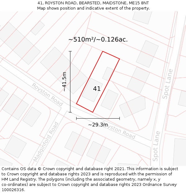 41, ROYSTON ROAD, BEARSTED, MAIDSTONE, ME15 8NT: Plot and title map