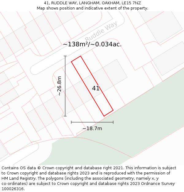 41, RUDDLE WAY, LANGHAM, OAKHAM, LE15 7NZ: Plot and title map