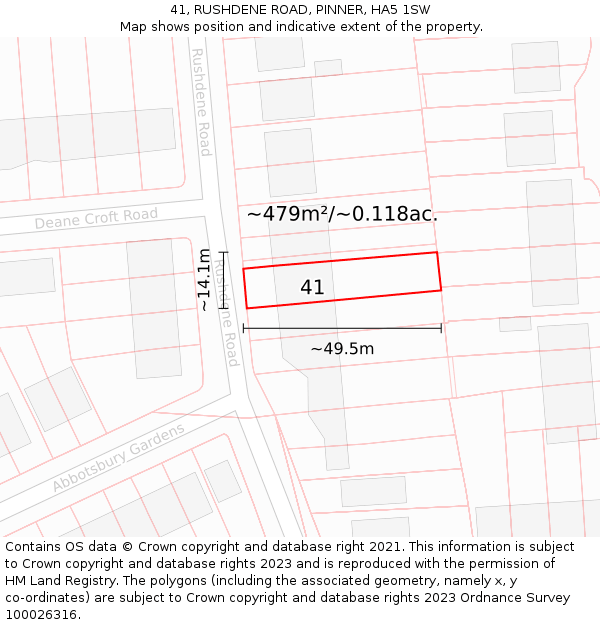 41, RUSHDENE ROAD, PINNER, HA5 1SW: Plot and title map