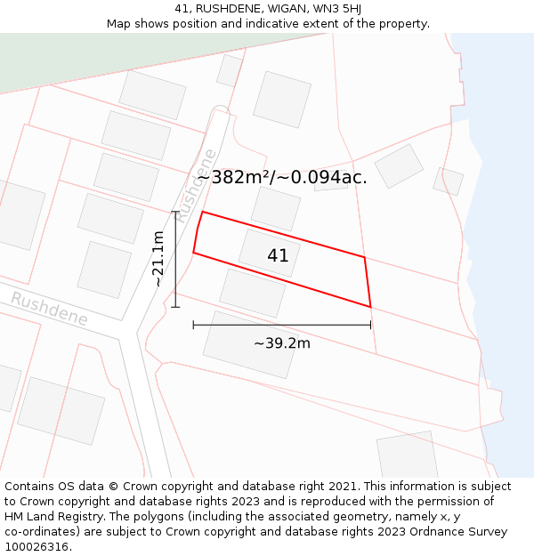 41, RUSHDENE, WIGAN, WN3 5HJ: Plot and title map