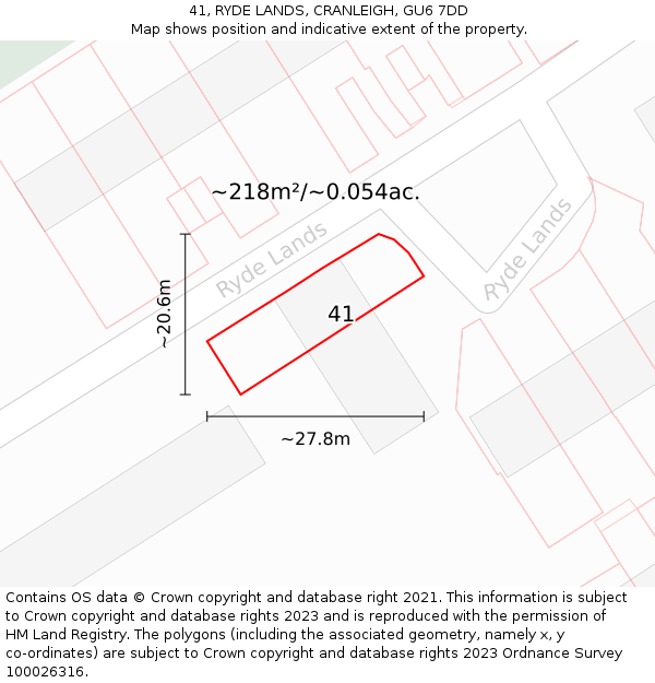 41, RYDE LANDS, CRANLEIGH, GU6 7DD: Plot and title map