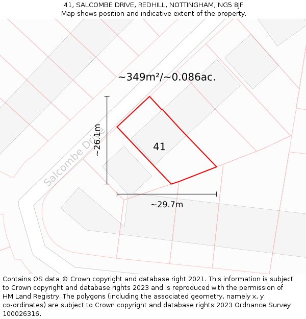 41, SALCOMBE DRIVE, REDHILL, NOTTINGHAM, NG5 8JF: Plot and title map