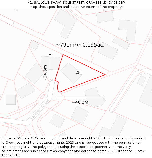 41, SALLOWS SHAW, SOLE STREET, GRAVESEND, DA13 9BP: Plot and title map