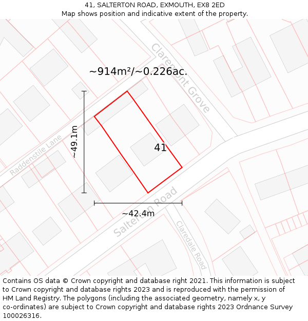 41, SALTERTON ROAD, EXMOUTH, EX8 2ED: Plot and title map
