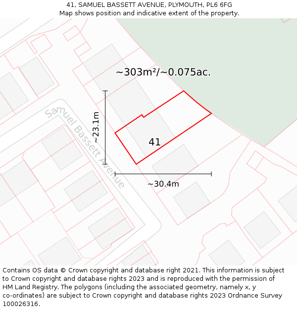 41, SAMUEL BASSETT AVENUE, PLYMOUTH, PL6 6FG: Plot and title map