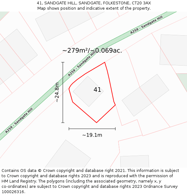 41, SANDGATE HILL, SANDGATE, FOLKESTONE, CT20 3AX: Plot and title map