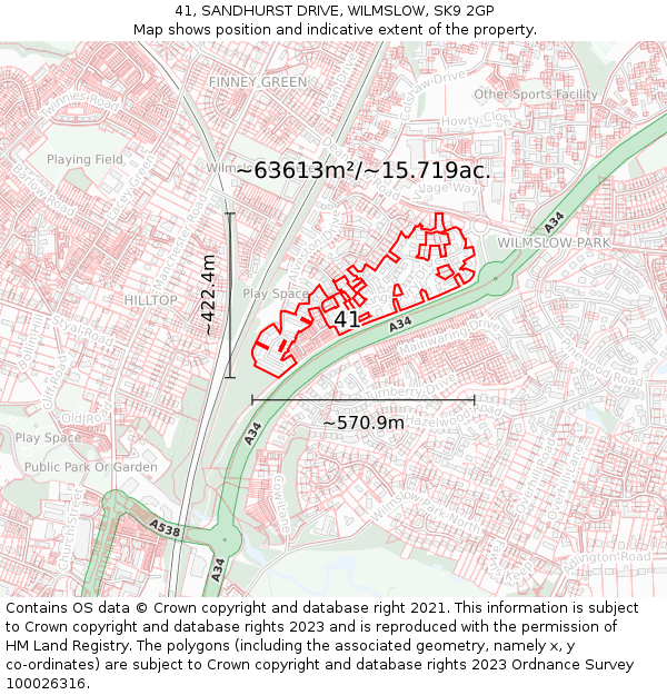 41, SANDHURST DRIVE, WILMSLOW, SK9 2GP: Plot and title map