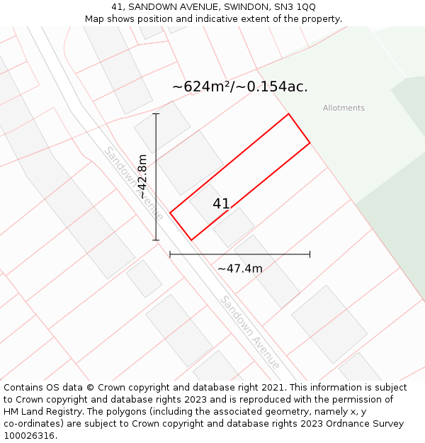 41, SANDOWN AVENUE, SWINDON, SN3 1QQ: Plot and title map