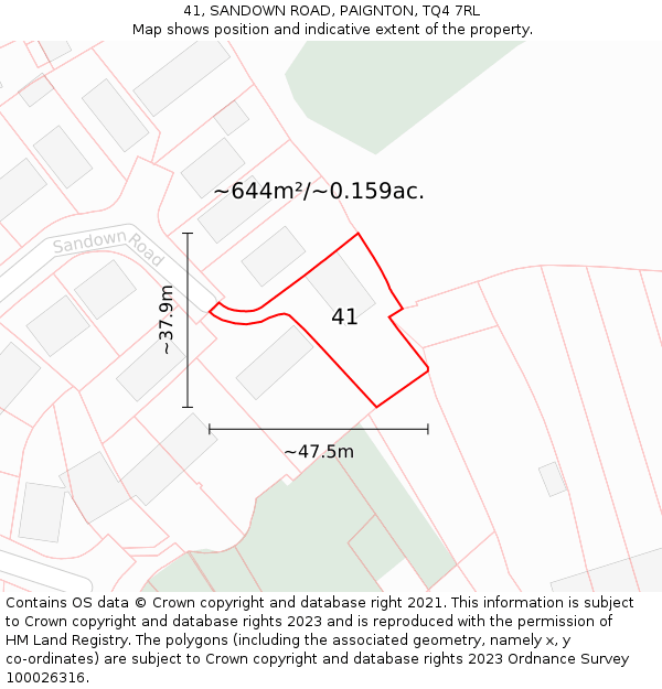 41, SANDOWN ROAD, PAIGNTON, TQ4 7RL: Plot and title map