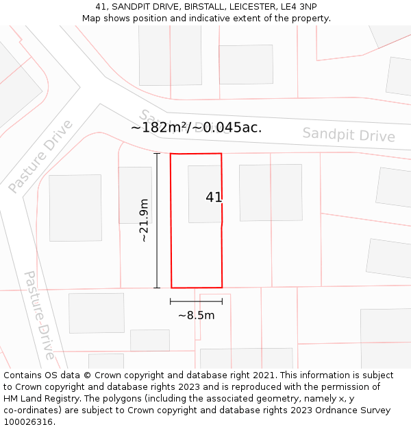 41, SANDPIT DRIVE, BIRSTALL, LEICESTER, LE4 3NP: Plot and title map